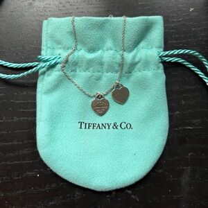 tiffany & co mini double heart silver necklace! 16 in chain & retails for $275.